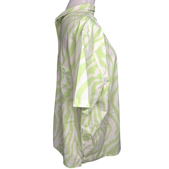Duvin Mens Lime Green Zebra Print Short Sleeve Button-Up Shirt XL - Picture 2 of 7